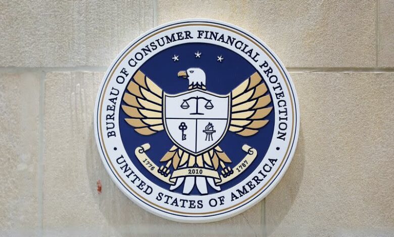 FILE PHOTO: The seal of the Consumer Financial Protection Bureau (CFPB) is seen at their headquarters in Washington, D.C.