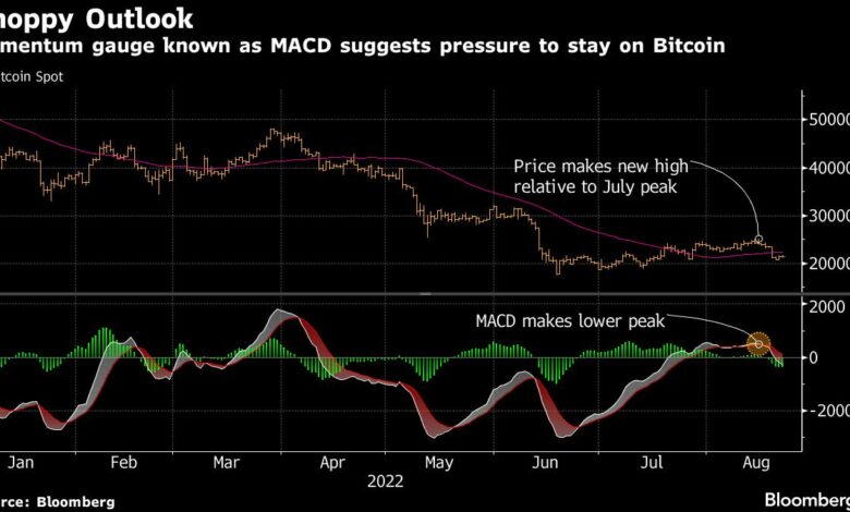 Bitcoin pflegt Verluste, da die Momentum-Anzeige die Preiswarnung anzeigt